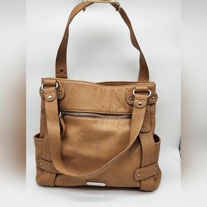 Ellen Tracy Women’s Brown Leather Snap Closure Zip Shoulder Bag Pre-owned